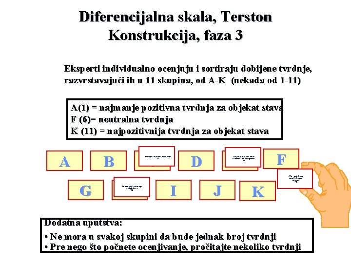 Diferencijalna skala, Terston Konstrukcija, faza 3 Eksperti individualno ocenjuju i sortiraju dobijene tvrdnje, razvrstavajući