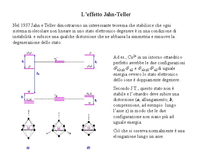 L’effetto Jahn-Teller Nel 1937 Jahn e Teller dimostrarono un interessante teorema che stabilisce che L’effetto Jahn-Teller Nel 1937 Jahn e Teller dimostrarono un interessante teorema che stabilisce che
