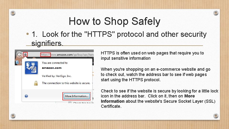How to Shop Safely • 1. Look for the "HTTPS" protocol and other security