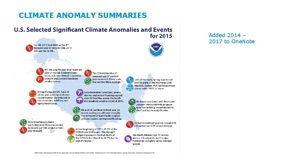 CLIMATE ANOMALY SUMMARIES Added 2014 – 2017 to One. Note 