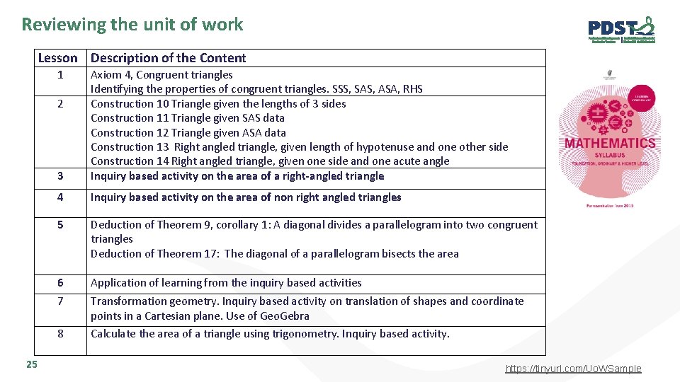 Reviewing the unit of work Lesson Description of the Content 1 3 Axiom 4,