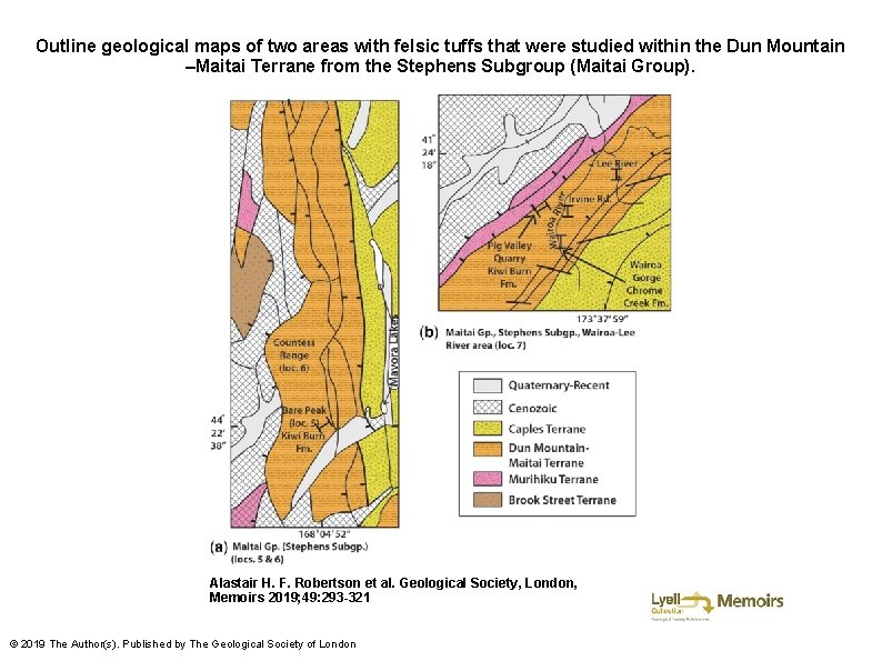 Outline geological maps of two areas with felsic tuffs that were studied within the