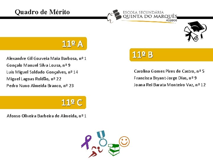 Quadro de Mérito 11º A 11º B Alexandre Gil Gouveia Maia Barbosa, nº 1