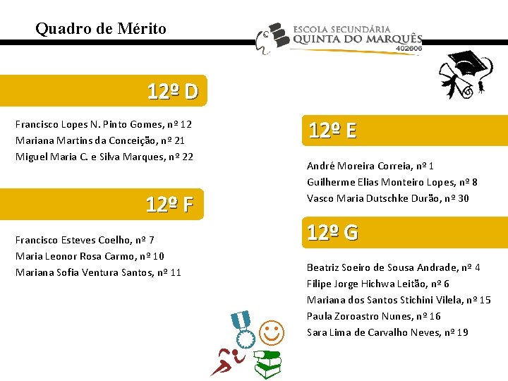 Quadro de Mérito 12º D 12º E Francisco Lopes N. Pinto Gomes, nº 12