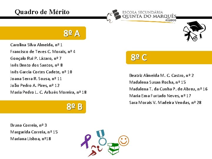 Quadro de Mérito 8º A Carolina Silva Almeida, nº 1 Francisco de Teves C.