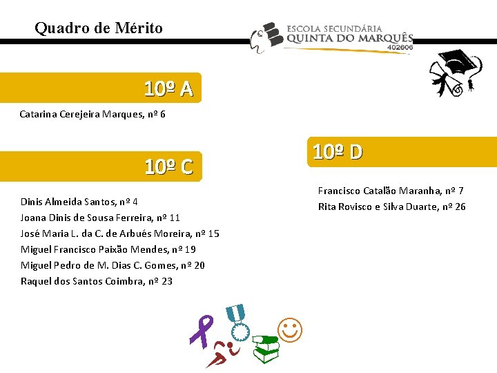 Quadro de Mérito 10º A Catarina Cerejeira Marques, nº 6 10º D 10º C