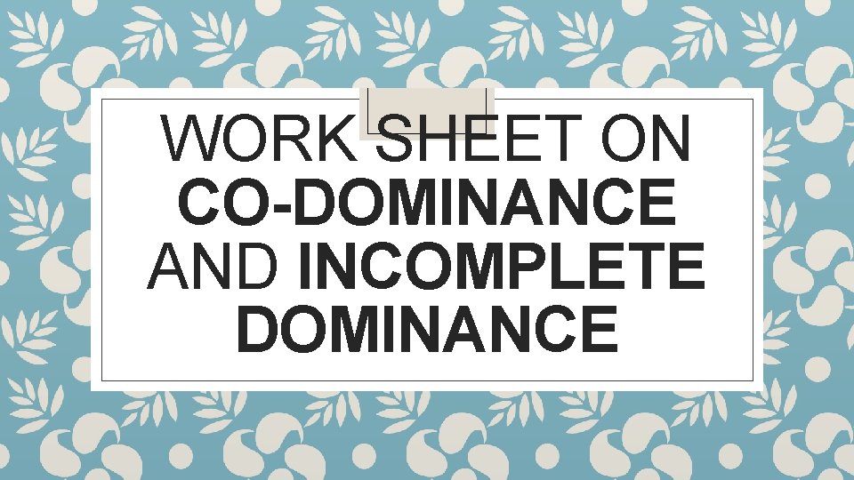 WORK SHEET ON CO-DOMINANCE AND INCOMPLETE DOMINANCE 