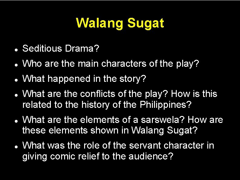 Walang Sugat Seditious Drama? Who are the main characters of the play? What happened