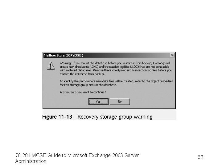 70 -284 MCSE Guide to Microsoft Exchange 2003 Server Administration 62 