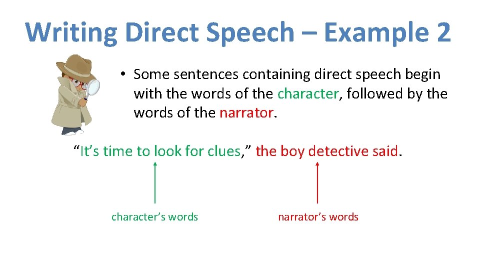 Writing Direct Speech – Example 2 • Some sentences containing direct speech begin with
