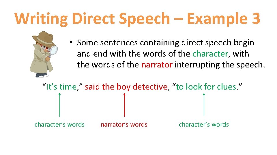 Writing Direct Speech – Example 3 • Some sentences containing direct speech begin and