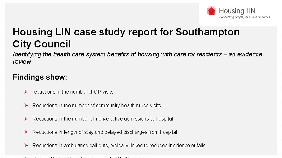 Housing LIN case study report for Southampton City Council Identifying the health care system