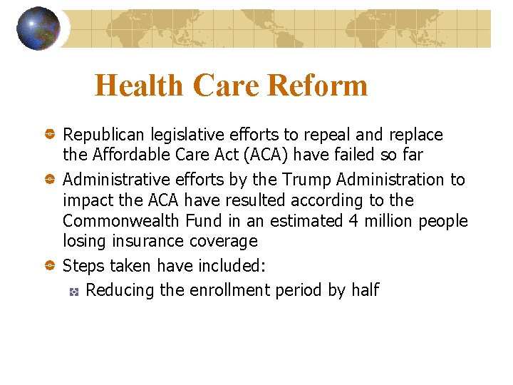 Health Care Reform Republican legislative efforts to repeal and replace the Affordable Care Act