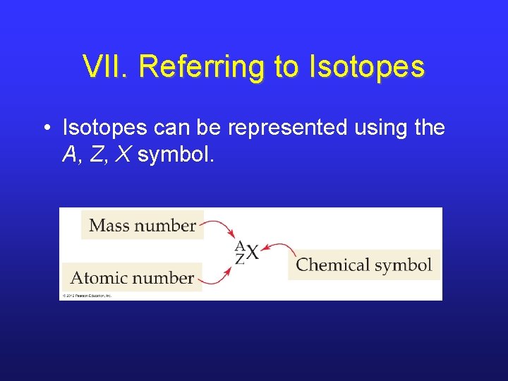 VII. Referring to Isotopes • Isotopes can be represented using the A, Z, X