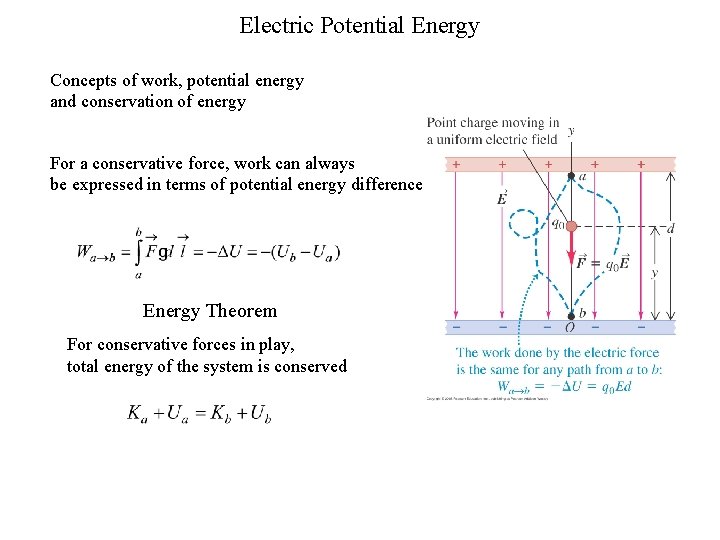 Electric Potential Energy Concepts of work, potential energy and conservation of energy For a