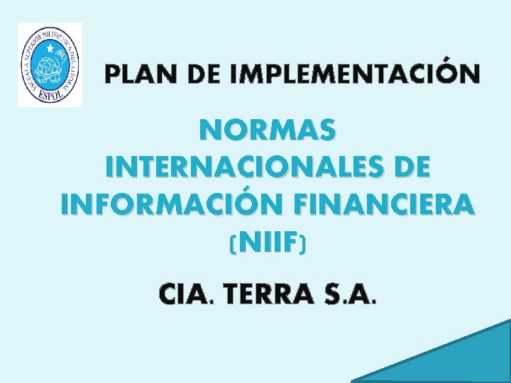 PLAN DE IMPLEMENTACIÓN NORMAS INTERNACIONALES DE INFORMACIÓN FINANCIERA (NIIF) CIA. TERRA S. A. 