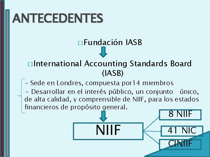 ANTECEDENTES � Fundación � International IASB Accounting Standards Board (IASB) - Sede en Londres,