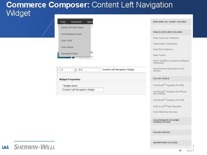 Commerce Composer: Content Left Navigation Widget Link 