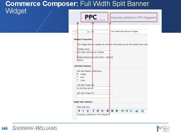 Commerce Composer: Full Width Split Banner Widget Link 