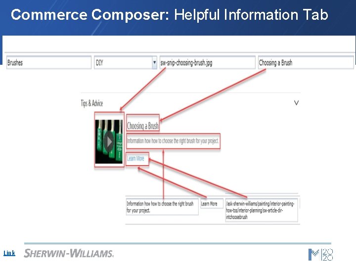 Commerce Composer: Helpful Information Tab Link 