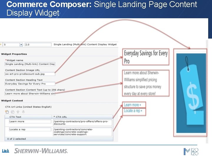 Commerce Composer: Single Landing Page Content Display Widget Link 