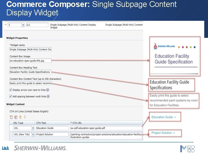 Commerce Composer: Single Subpage Content Display Widget Link 