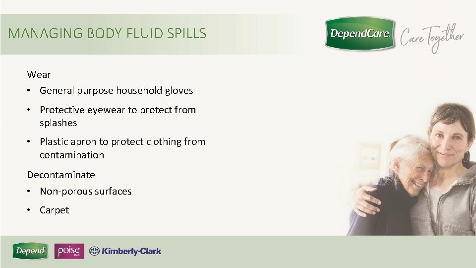 MANAGING BODY FLUID SPILLS Wear • General purpose household gloves • Protective eyewear to