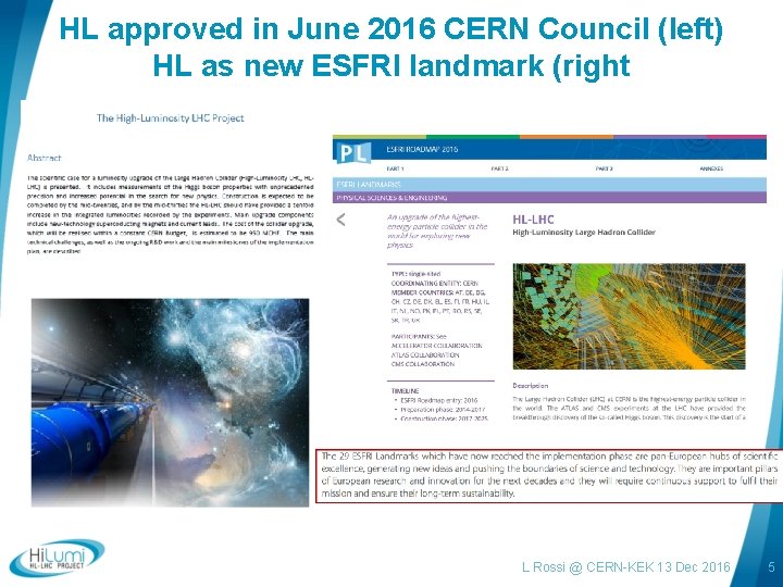 HL approved in June 2016 CERN Council (left) HL as new ESFRI landmark (right