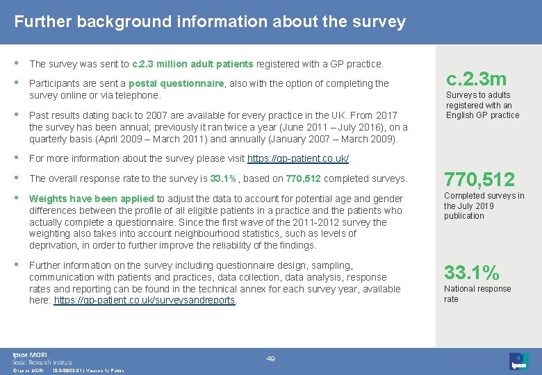 Further background information about the survey • The survey was sent to c. 2.