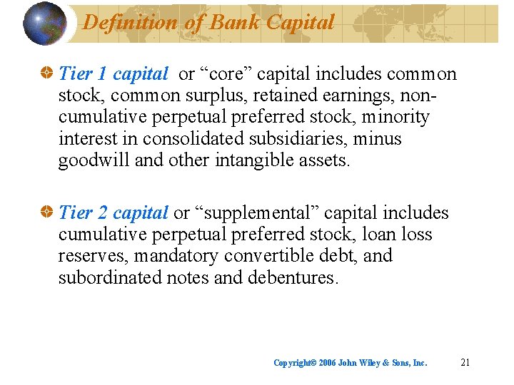 Definition of Bank Capital Tier 1 capital or “core” capital includes common stock, common