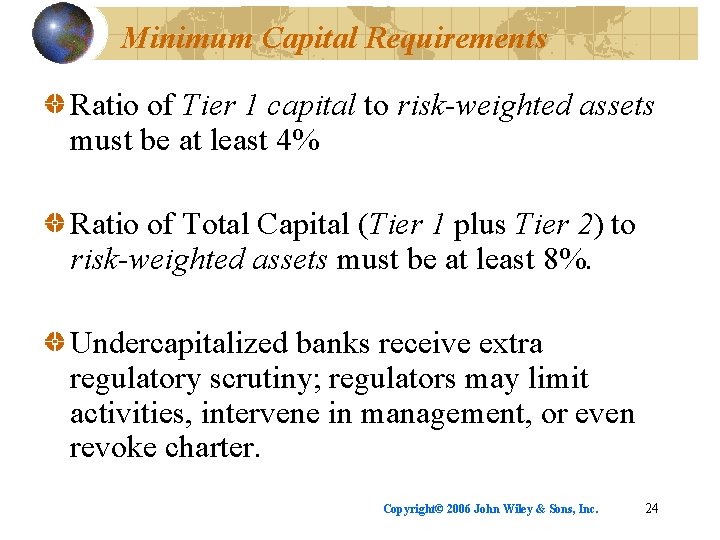 Minimum Capital Requirements Ratio of Tier 1 capital to risk-weighted assets must be at