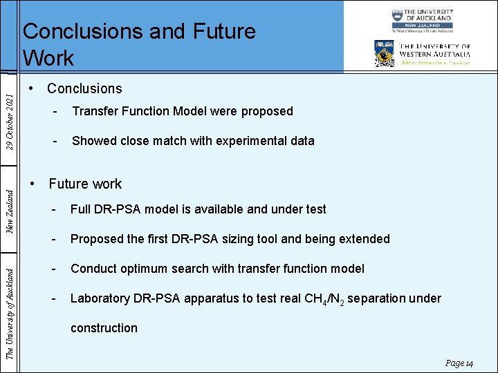 The University of Auckland New Zealand 29 October 2021 Conclusions and Future Work •