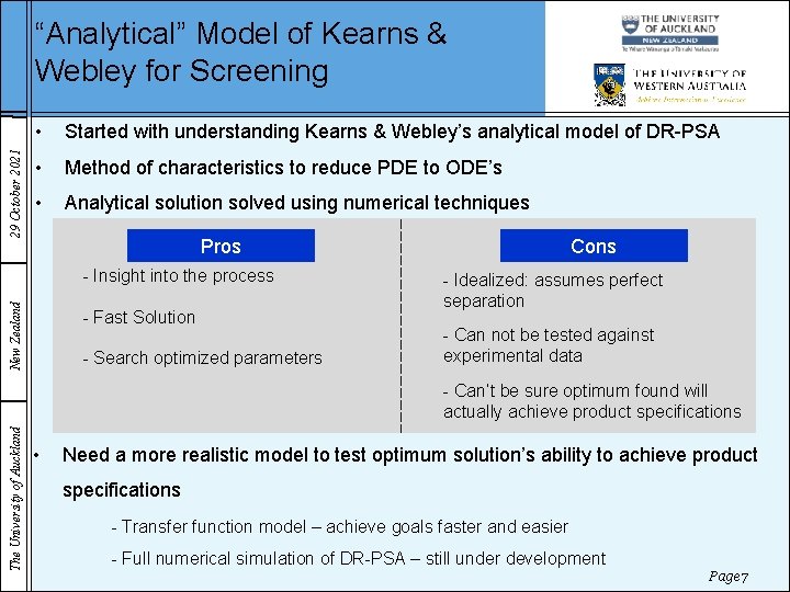 29 October 2021 “Analytical” Model of Kearns & Webley for Screening • Started with