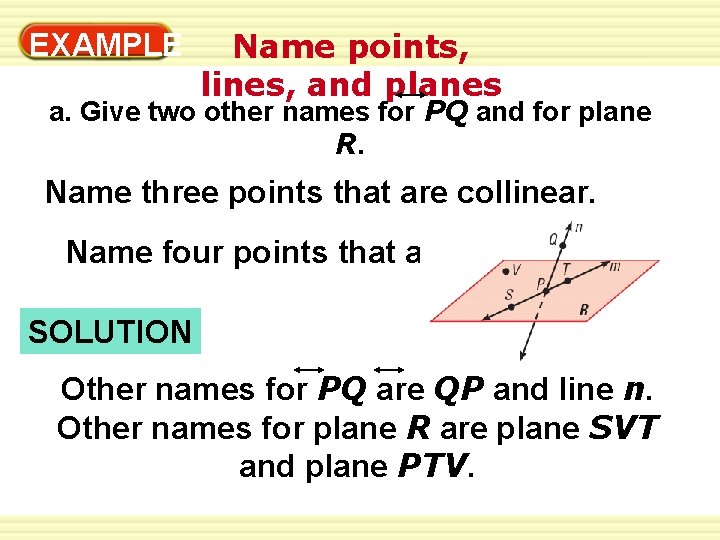 . Understanding Points, Lines, and Planes 1 -1 EXAMPLE Name points, 1 lines, and