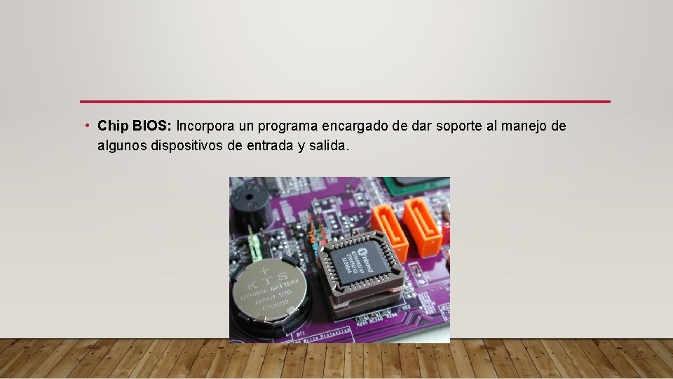  • Chip BIOS: Incorpora un programa encargado de dar soporte al manejo de