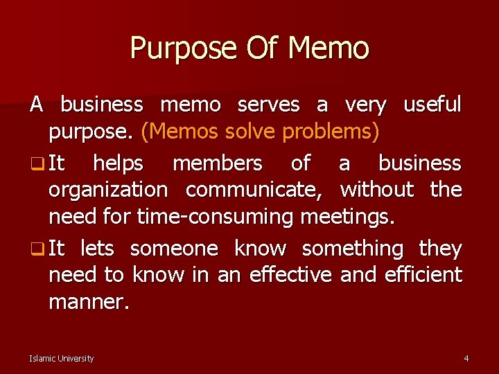 Purpose Of Memo A business memo serves a very useful purpose. (Memos solve problems)