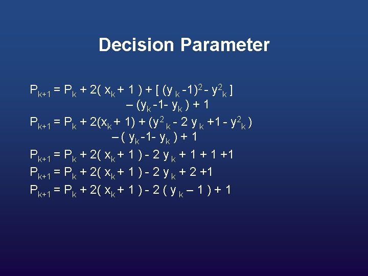 Decision Parameter Pk+1 = Pk + 2( xk + 1 ) + [ (y