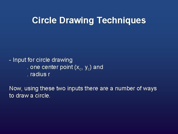 Circle Drawing Techniques - Input for circle drawing. one center point (xc, yc) and.