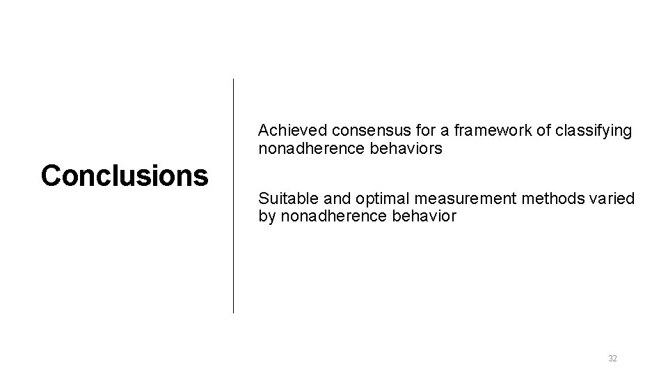Achieved consensus for a framework of classifying nonadherence behaviors Conclusions Suitable and optimal measurement