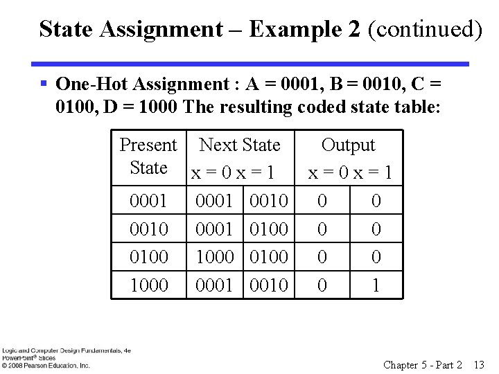 State Assignment – Example 2 (continued) § One-Hot Assignment : A = 0001, B