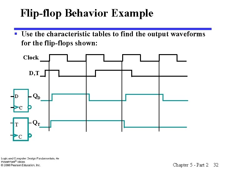 Flip-flop Behavior Example § Use the characteristic tables to find the output waveforms for