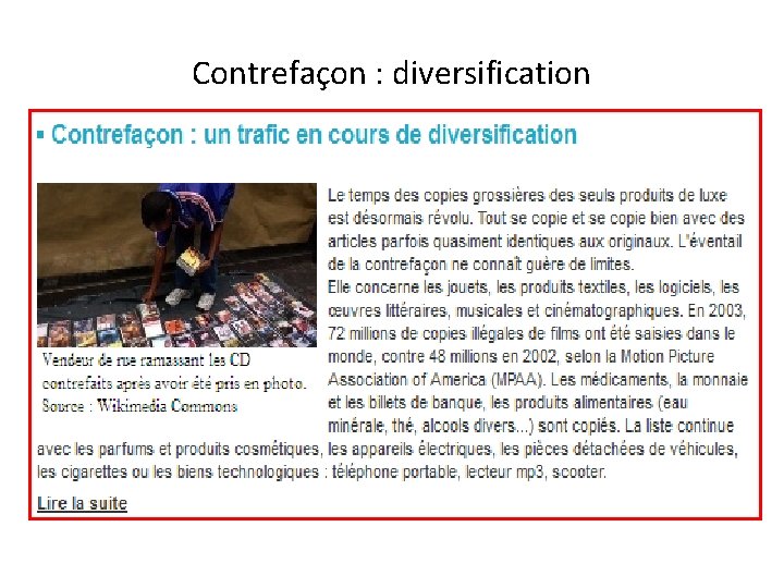 Contrefaçon : diversification 