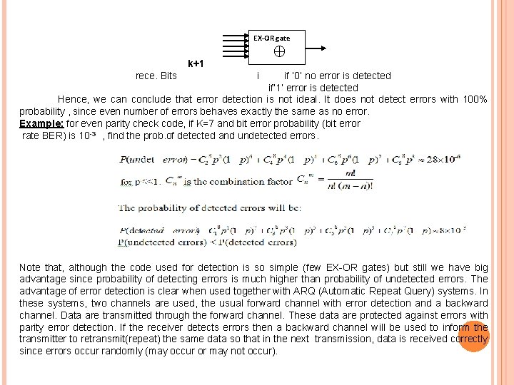 EX-OR gate k+1 rece. Bits i if ‘ 0’ no error is detected if‘