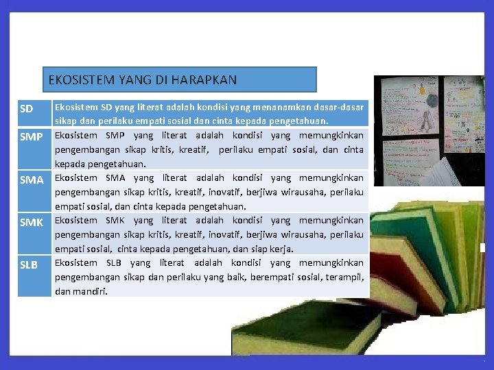 EKOSISTEM YANG DI HARAPKAN SD SMP SMA SMK SLB Ekosistem SD yang literat adalah