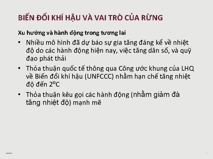 BIẾN ĐỔI KHÍ HẬU VÀ VAI TRÒ CỦA RỪNG Xu hướng và hành động