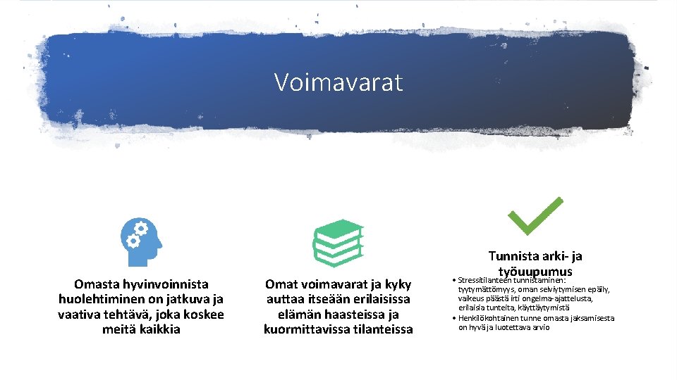 Voimavarat Omasta hyvinvoinnista huolehtiminen on jatkuva ja vaativa tehtävä, joka koskee meitä kaikkia Omat