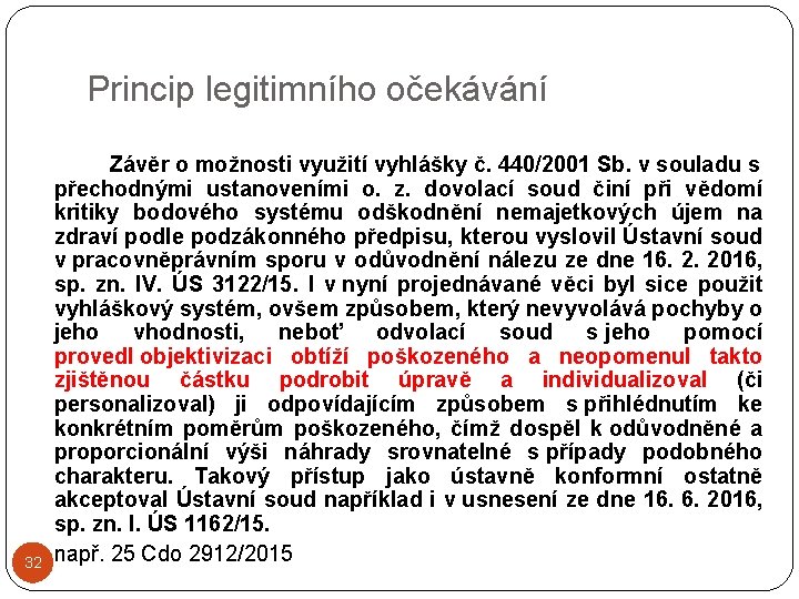 Princip legitimního očekávání 32 Závěr o možnosti využití vyhlášky č. 440/2001 Sb. v souladu