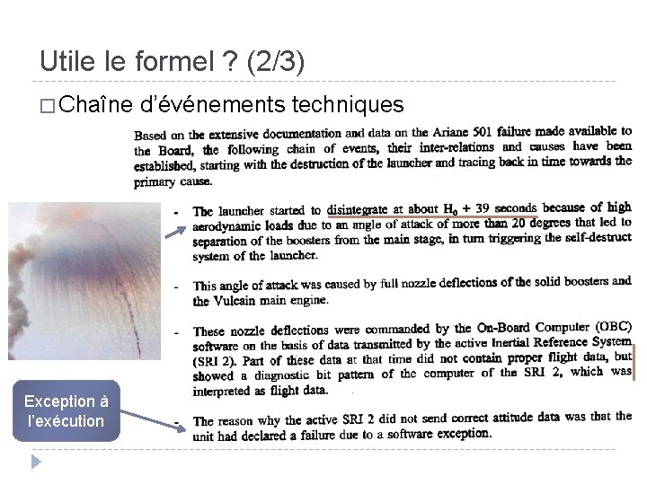 Utile le formel ? (2/3) � Chaîne Exception à l’exécution d’événements techniques 