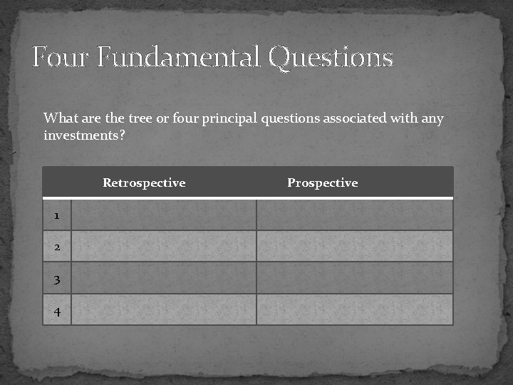 Four Fundamental Questions What are the tree or four principal questions associated with any