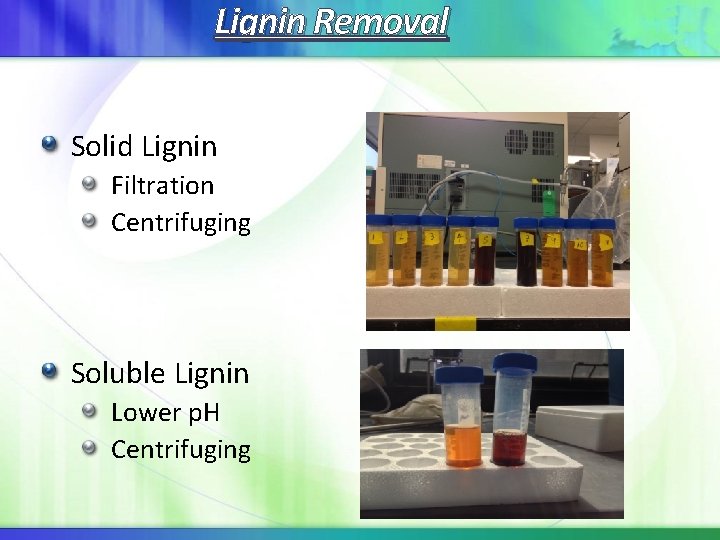 Lignin Removal Solid Lignin Filtration Centrifuging Soluble Lignin Lower p. H Centrifuging Lignin Removal Solid Lignin Filtration Centrifuging Soluble Lignin Lower p. H Centrifuging